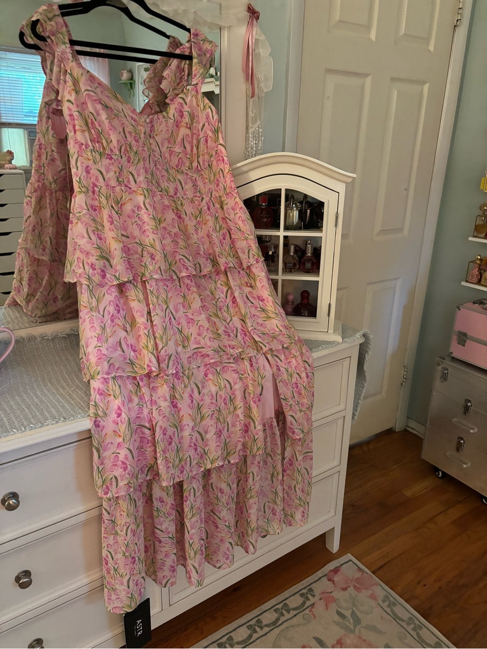 Astr Pink Floral Tiered Maxi Dress